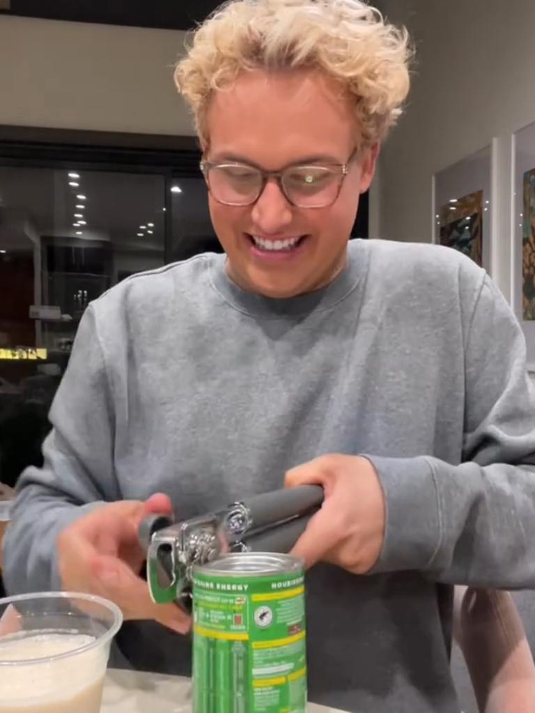 Colt Paulsen has been roasted by Australians for using a can opener on his Milo tin. Picture: TikTok / @gaymanwithaspraytan