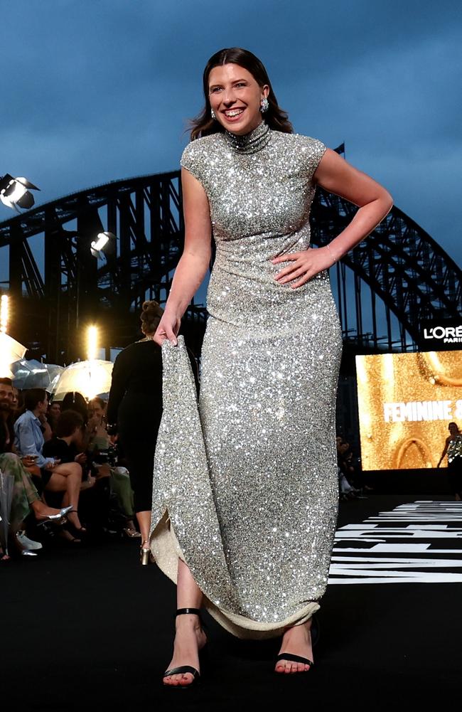 Journalist Hannah Ferguson, best known for her work in feminist, social and and political issues, was among the VIPs who walked on the night. Picture: by Brendon Thorne/Getty Images