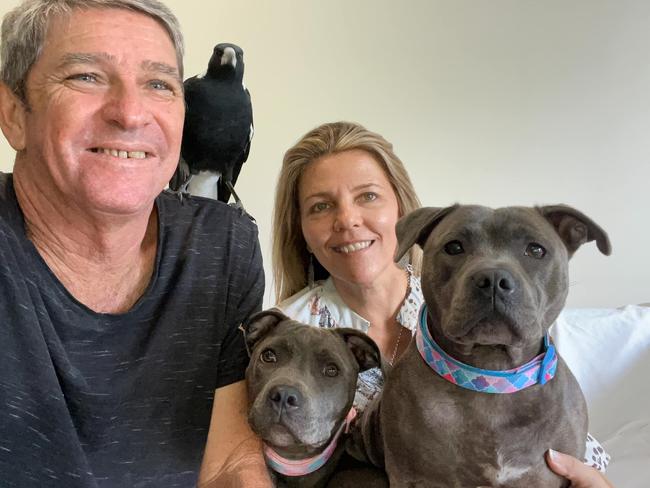 Juliette Wells and Reece Mortensen with Peggy, Ruby and Molly. Picture: Supplied.