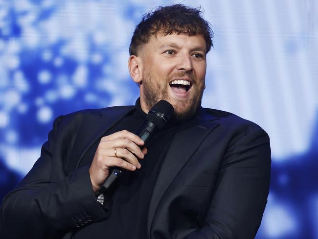 MELBOURNE, AUSTRALIA - DECEMBER 12: Dylan Alcott speaks during the 2022 Newcombe Medal at Crown Entertainment Complex on December 12, 2022 in Melbourne, Australia. (Photo by Daniel Pockett/Getty Images)