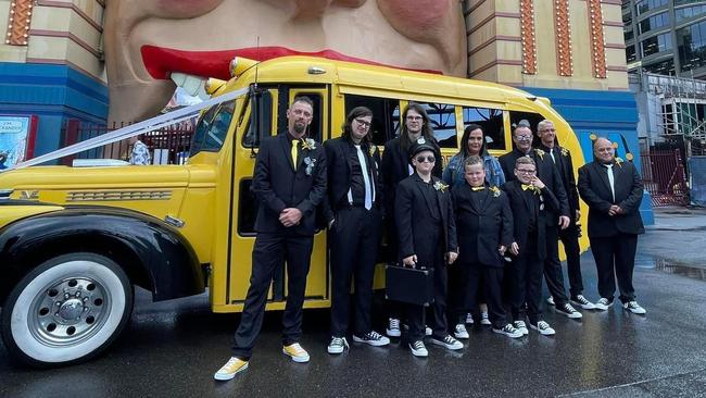 Richard Johnson and his groomsmen at Luna Park in April. Picture: Facebook.