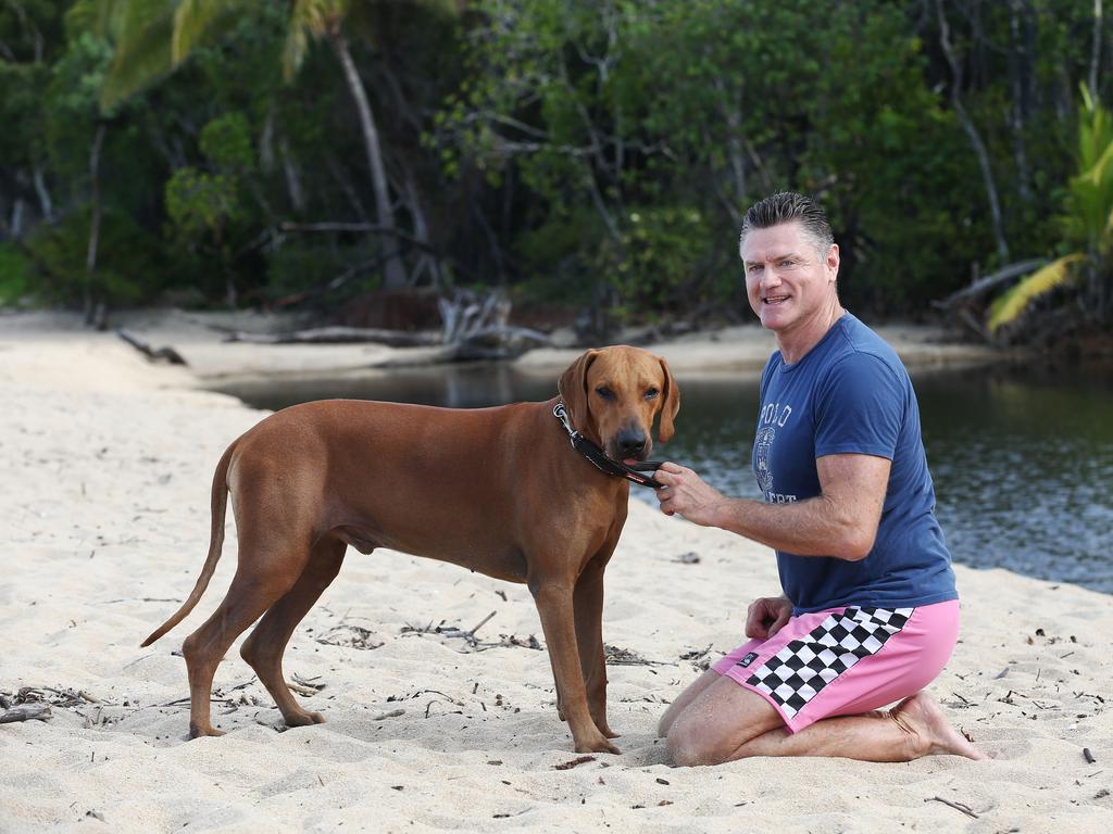 Chill Cafe owner Tony Moore was walking his two dogs, Kelpie cross Cattle Dog Frankie and Rhodesian ridgeback Duke (pictured) along Deep Creek at Palm Cove when Frankie entered the water and was attacked by a crocodile. Despite injuries to her rear legs, Frankie survived. Picture: Brendan Radke