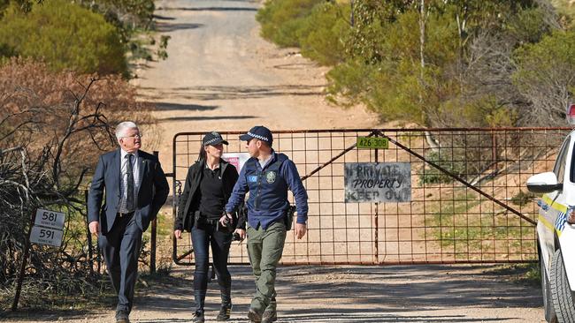 The SA Police search, in September 2019, that recovered the burnt-out car and sparked the bid to seize Ponde. Picture: Tom Huntley.