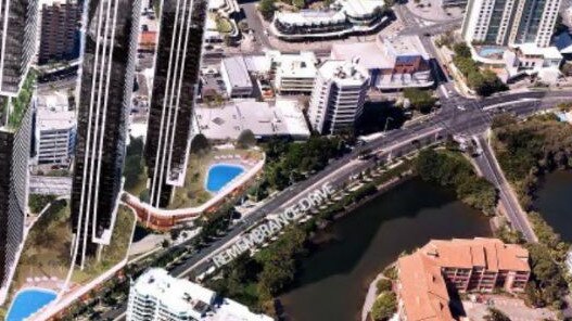 A marketing drawing showing three residential super towers, just one of the potential development options for the Bruce Bishop car park site in Surfers Paradise.