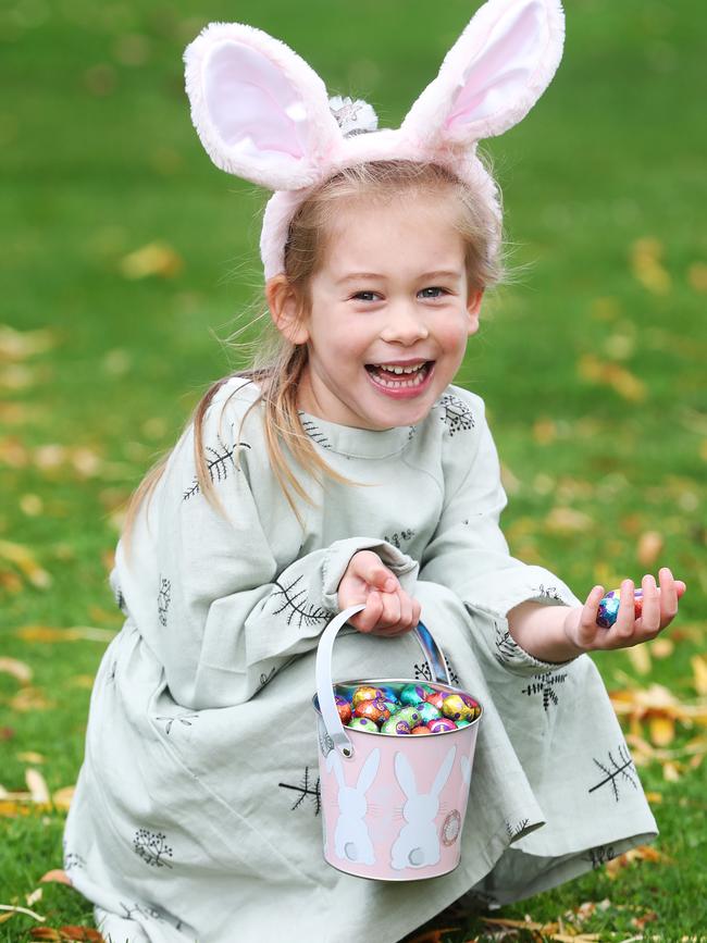 Isla Smith, 5, of Hobart is ready for the Royal Hobart Hospital Research Foundation Easter egg hunt at the Royal Tasmanian Botanical Gardens on Good Friday. Picture: NIKKI DAVIS-JONES