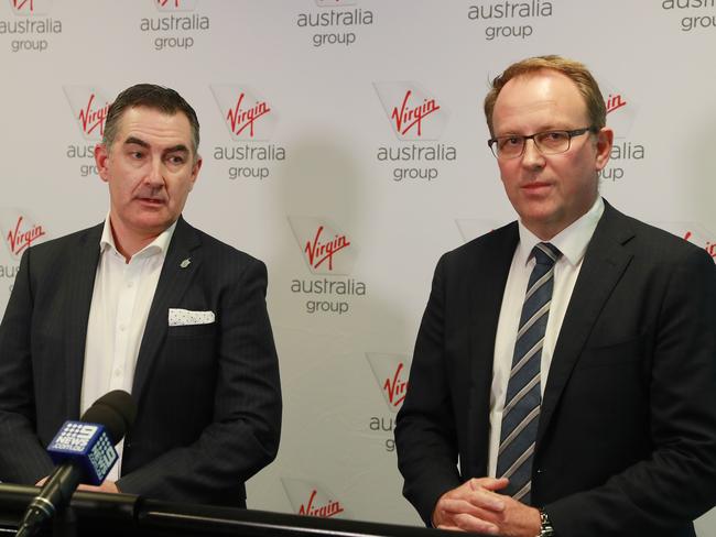 Virgin Australia CEO Paul Scurrah and administrator Vaughan Strawbridge of Deloitte. Picture: John Feder.