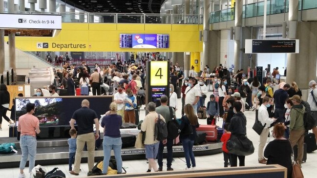 A busy Brisbane Airport during the 2022 Easter break. Picture: Liam Kidston.