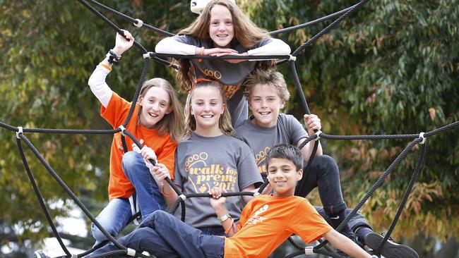 The premature births of five Melbourne babies led to the creation of Life's Little Treasures a decade ago. The charity has since supported thousands of families with premature babies. Former prem babies now 12 year olds Molly-Rose Morris, Elysse Webb, Hannah Byrne, Zac Webb and Luke Harrington. Picture: David Caird.