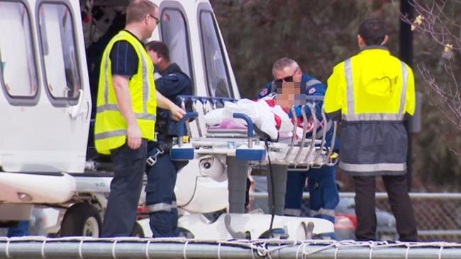 Authorities said the bus was carrying 28 people. A 65-year-old woman and an eight-year-old boy were flown to Canberra Hospital. Picture: Channel 10