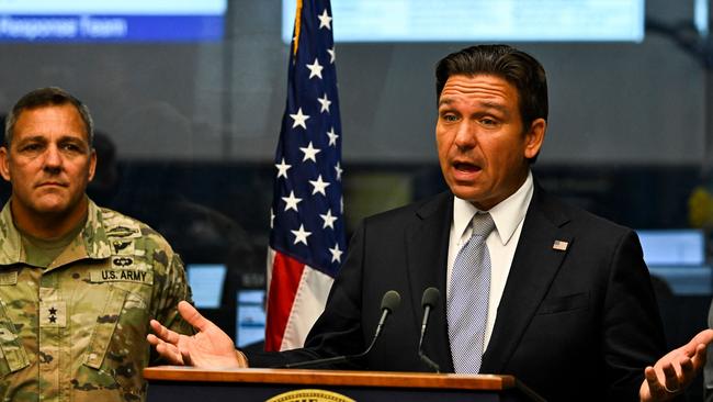 Florida Governor Ron DeSantis speaks during a press conference at the State Emergency Operations Centre in Tallahassee, Florida. Picture: AFP.