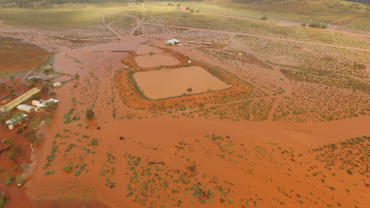 Floodwaters seen at Mt Ive Station, Gawler Ranges , South Australia. Picture: Stephen Mudge