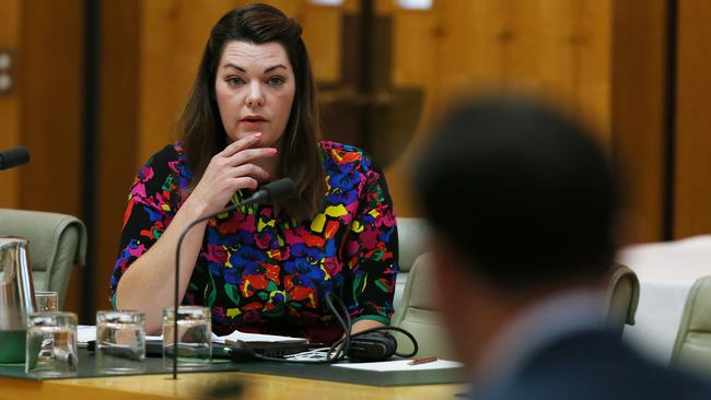 Senator Sarah Hanson-Young asking questions at a Senate Estimates hearing at Parliament House in Canberra. Picture Kym Smith