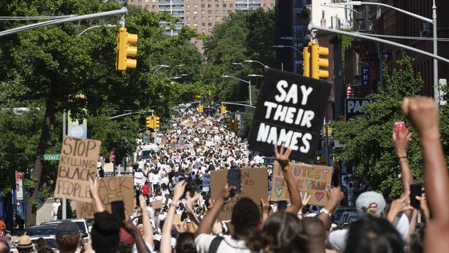 Not many people in support of Black Trans Lives Matter and George Floyd were wearing masks or social distancing. Picture: Michael Noble Jr./Getty Images