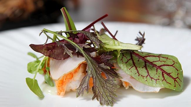 : Kangaroo Island marron with artichoke leaves at Magill Estate.