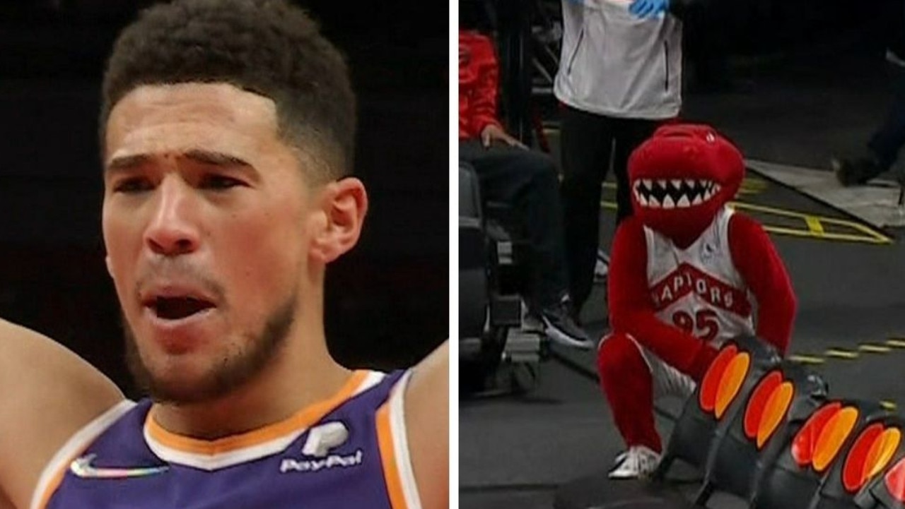 Devin Booker beefs with Raptors mascot in final seconds of Suns win