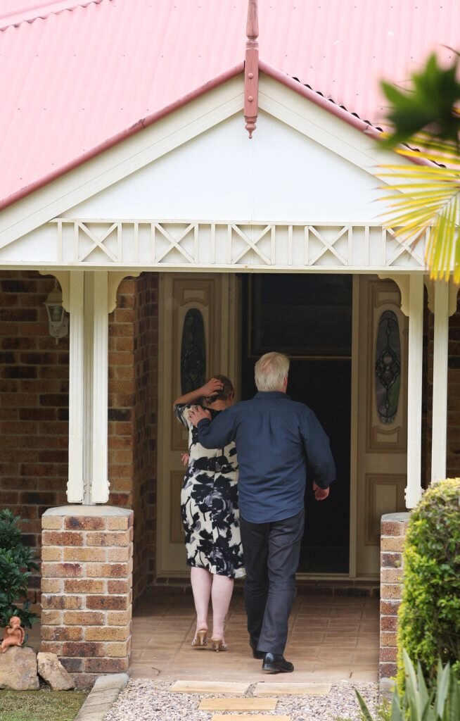 Denise and Bruce Morcombe talk to the media outside their home after police announced the night before that they have charged a man with the murder of their son Daniel. Picture: Nicholas Falconer