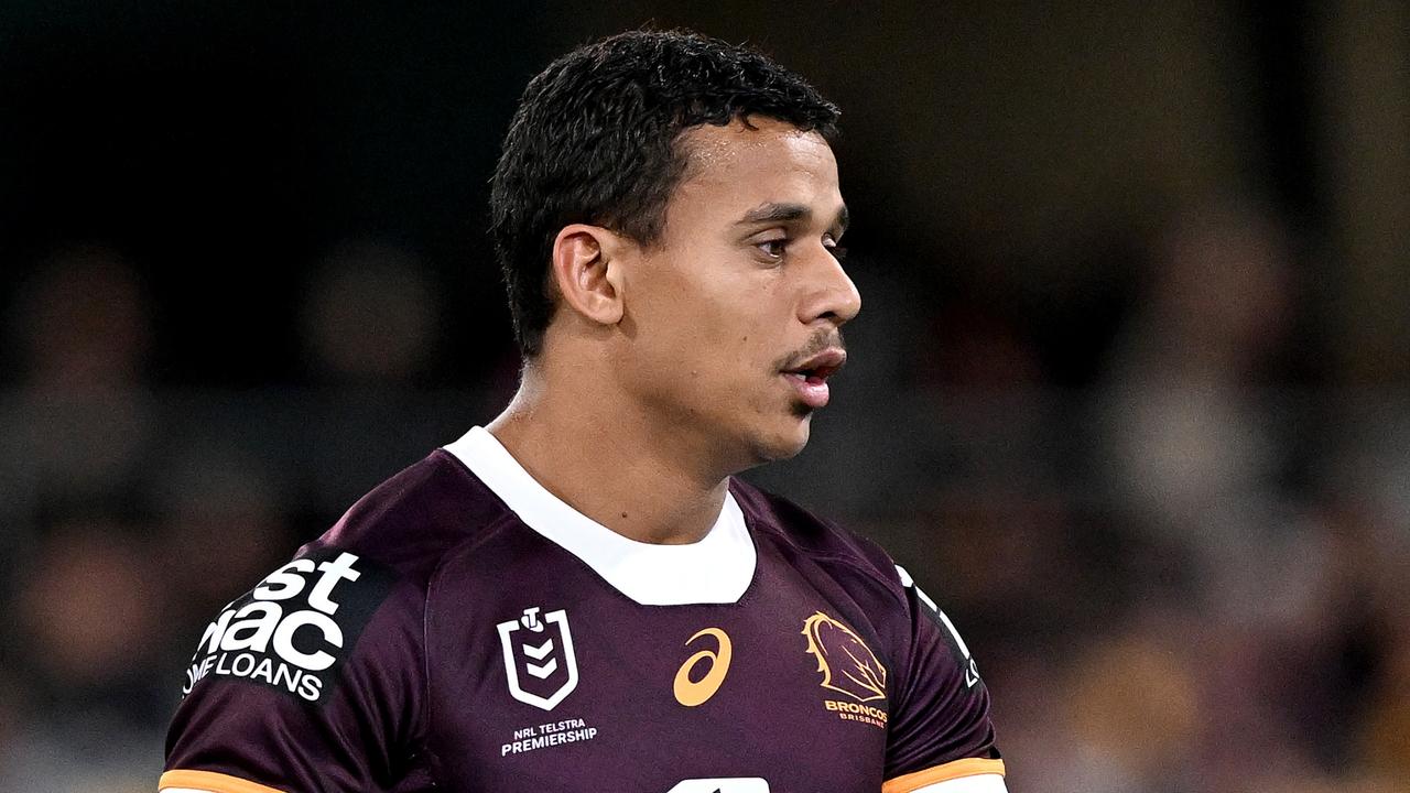 BRISBANE, AUSTRALIA - JULY 01: Tristan Sailor of the Broncos is seen during the warm up before the round 18 NRL match between Brisbane Broncos and Dolphins at The Gabba on July 01, 2023 in Brisbane, Australia. (Photo by Bradley Kanaris/Getty Images)