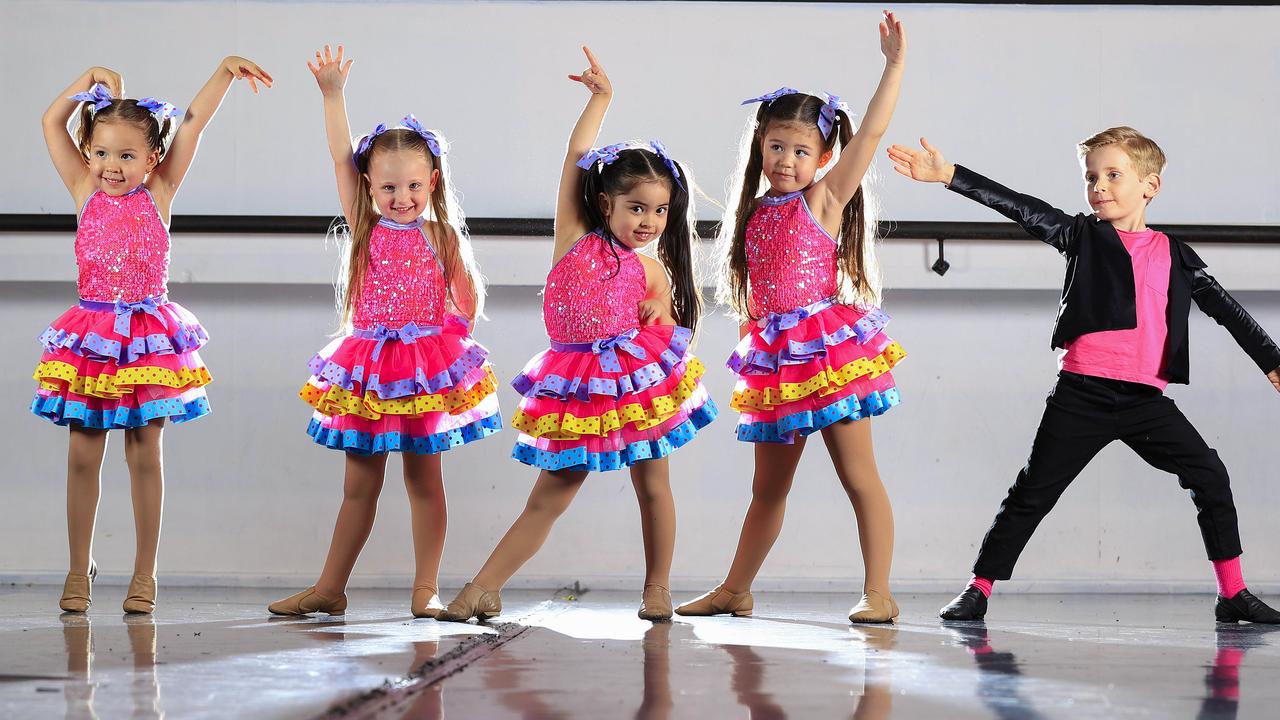 Saki Thomson 5, Marlow Smith 5, Lucy Emery 5, Isabelle Yuen-Pickett 5 and Ashton Bowen 5 at Theatre and Dance, dance school in Coorparoo. Pics Adam Head