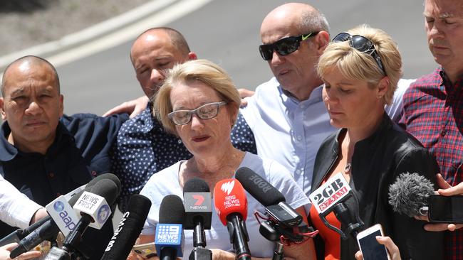 Parents of the children who died at music festivals outside the coroner’s court after the findings were delivered. Picture: John Grainger