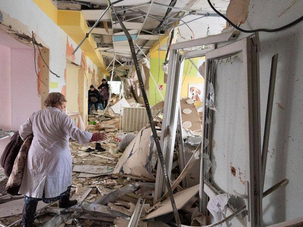 The aftermath of Russia’s bombardment on a children’s hospital in Mariupol, southeastern Ukraine. Picture: EyePress News / EyePress via AFP.