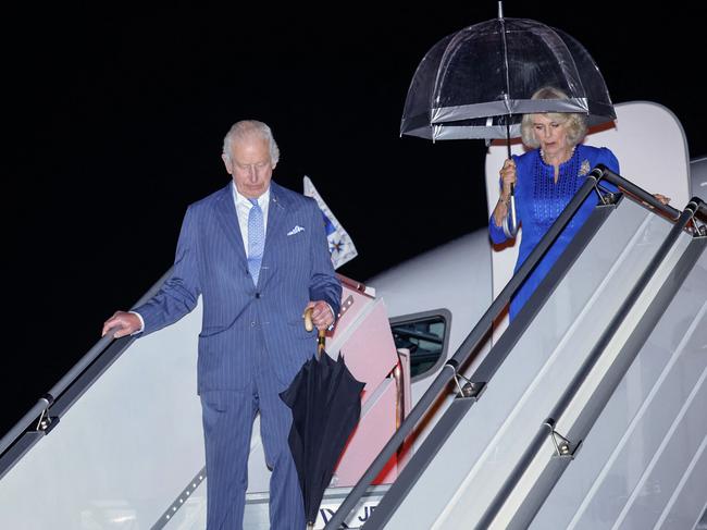 SYDNEY, AUSTRALIA - NewsWire Photos - 18 OCTOBER, 2024:  SYDNEY, AUSTRALIA - NewsWire Photos - 18 OCTOBER, 2024:  Britain's King Charles III and Queen Camilla arrive at Sydney International Airport in Sydney on October 18, 2024, for a six-day royal visit to Sydney and Canberra. Picture: NewsWire / Pool / Brook Mitchell