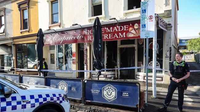 The Gelateria ice-cream shop is the second storefront to catch fire in Nelson Place, Williamstown, since November. Picture: NCA NewsWire/Ian Currie