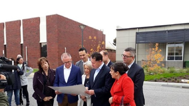 Health Minister Jack Snelling, Premier Jay Weatherill and independent MP Frances Bedford at Modbury Hospital. Picture: Adam Langenberg