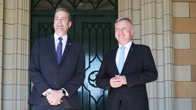 Deputy Premier Michael Ferguson and Premier Jeremy Rockliff at Government House Hobart after being sworn in. Jeremy Rockliff announced as the new Premier of Tasmania. Picture: Nikki Davis-Jones