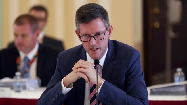 Minister for Transport and Main Roads Mark Bailey speaking during Estimates Hearings at Parliament House. Pics Tara Croser.