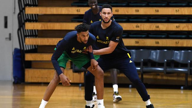 Simmons during the Australian Boomers squad training session at Melbourne Sports and Aquatic Centre. Picture: AAP