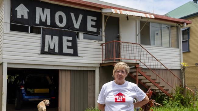 South Lismore resident Julia Melvin is still living in a caravan behind her house. Picture: Danielle Smith.