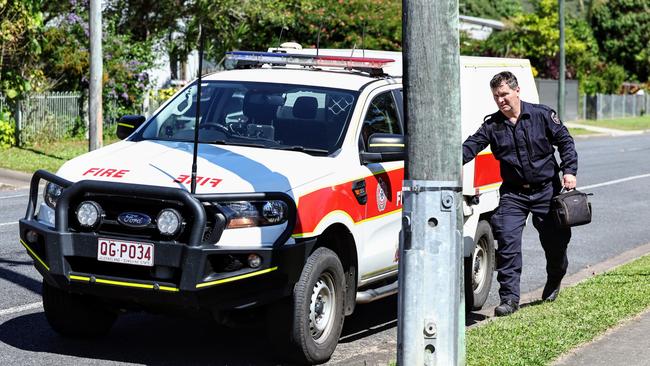 Queensland Fire Department at the scene on Monday morning. Picture: Brendan Radke