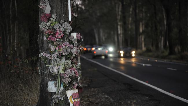 The Leisa Shaw roadside tribute on Appin Rd.