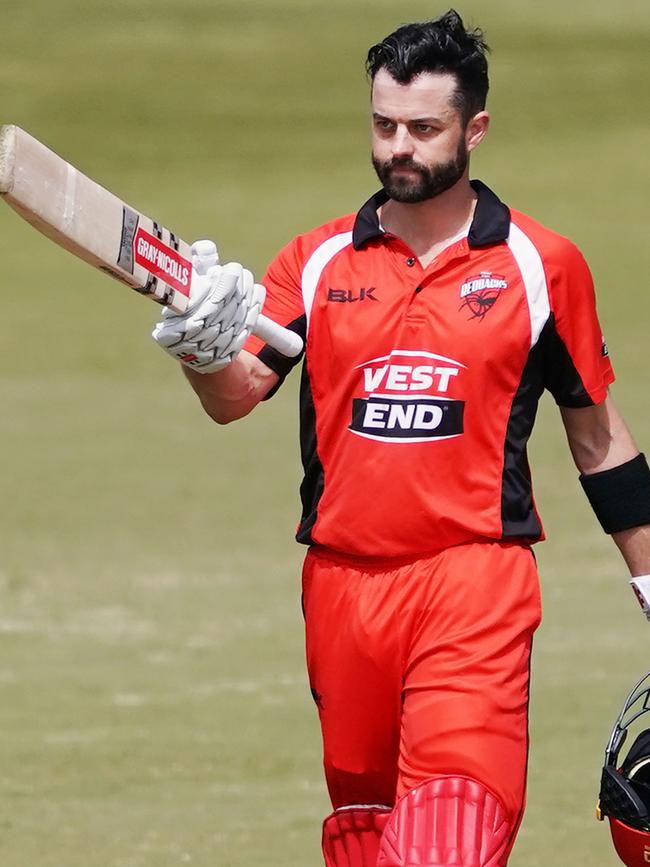 Callum Ferguson celebrates after his ton at Junction Oval. Picture: Michael Dodge/Getty Images)