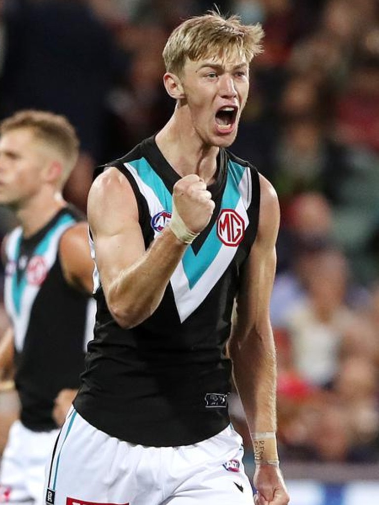 The teal jersey Port Adelaide usually wears. (Photo by Sarah Reed/AFL Photos via Getty Images)