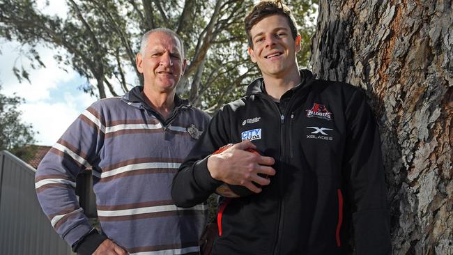 Chris Burgess (right) with his former West Adelaide coach Mark Mickan. Picture: Tom Huntley.