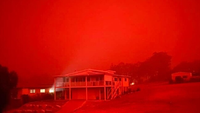 Red smoke haze blanketed Mallacoota. Picture: Mileyna Cifali/Facebook