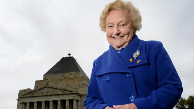 Alva Lewis at the Shrine of Remembrance for the annual Legacy service for war widows. Picture: Andrew Henshaw