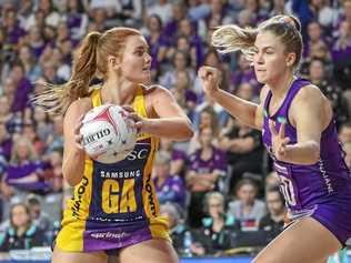 Stephanie Wood of the Lightning with the ball during the Round 10 Super Netball match between the Queensland Firebirds and the Sunshine Coast Lightning at the Brisbane Arena in Brisbane, Saturday, July 27, 2019 (AAP Image/Glenn Hunt). Picture: GLENN HUNT