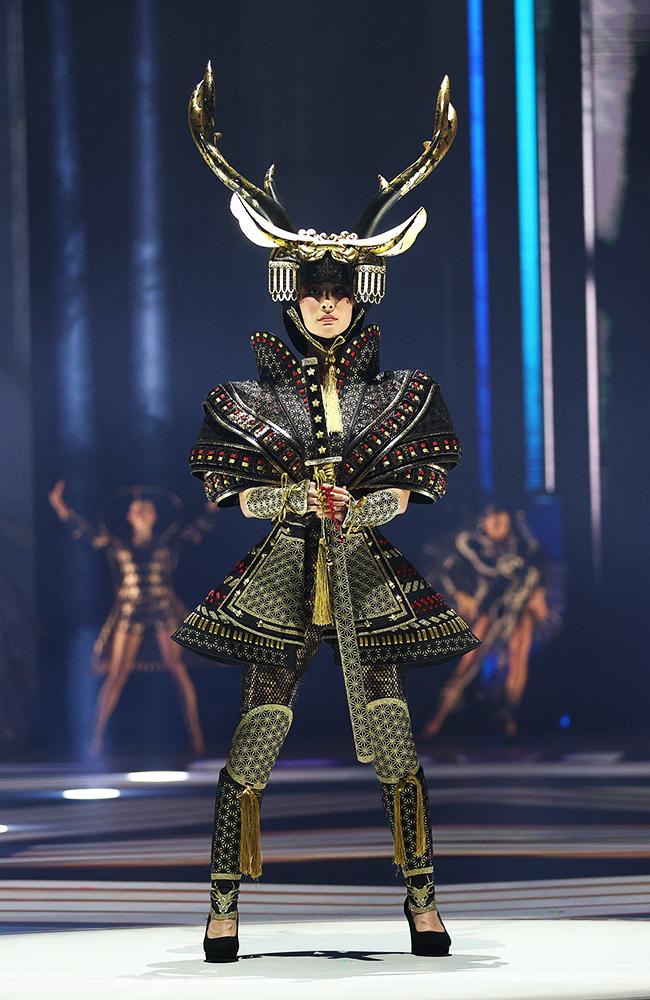 First-time entrant Chiaki Shimizu, from Japan, won the Avant-garde section and the Wētā Workshop Emerging Designer award with the incredibly crafted ‘SAMURAI Girl’. Picture: Hagen Hopkins/Getty Images for World of WearableArt