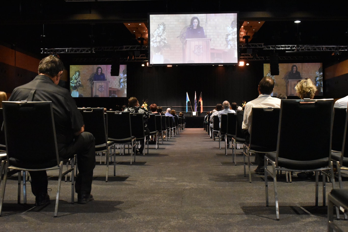 Mourners at the MECC at the State Funeral for former Mackay MP Tim Mulherin. Picture: Zizi Averill