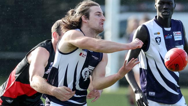 RDFL footy: Riddell v Melton Centrals at Riddell Creek Recreation Reserve. 4th June 2022.  Connor Charge of Melton Centrals.Picture : George Sal