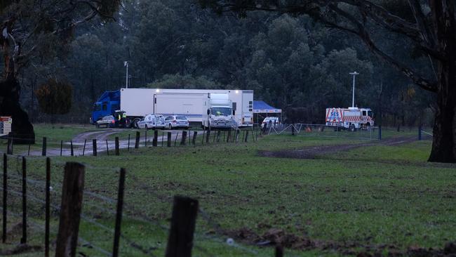 Police at the scene of the police shooting in Barnawartha North. Picture: Simon Dallinger