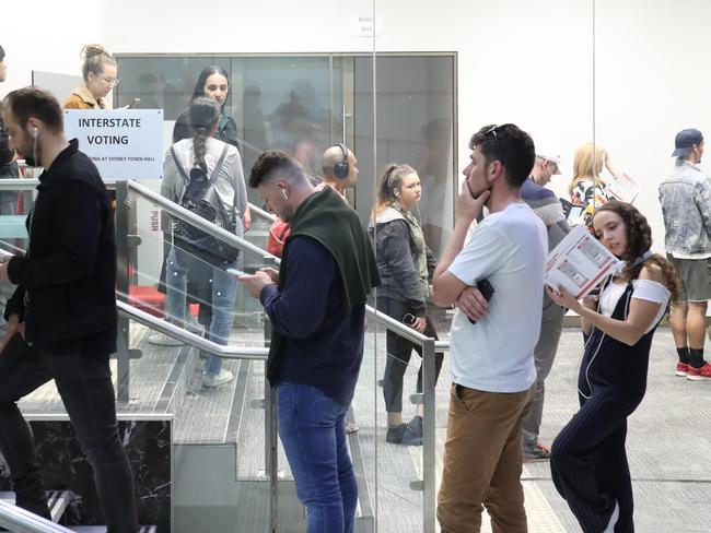 Interstate voters line up at the Sun Towers in Sydney. Picture: Brianne Makin