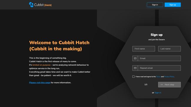 Cubbit sign-in screen