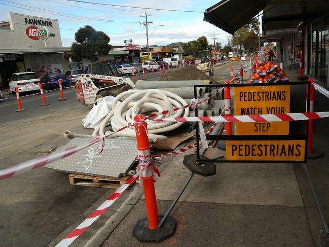 Pavement on the western side of the street has been ripped up. Picture: Hamish Blair