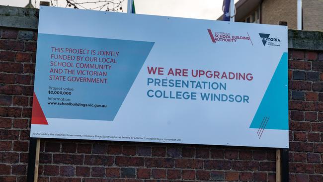 A sign at the school about a $2 million ongoing upgrade at the school. Picture: Sarah Matray