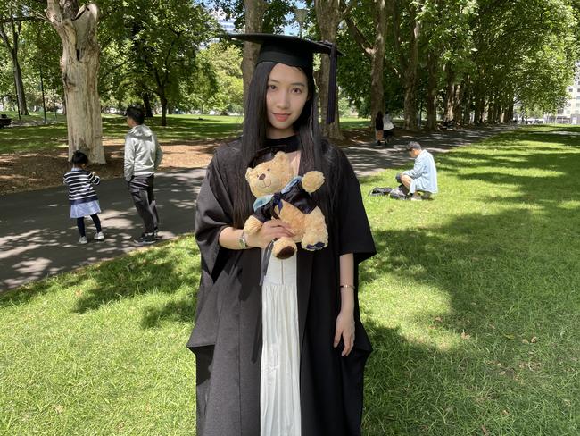 Yujie Ying graduates with a Master of Management Finance at the 2024 University of Melbourne graduations. Picture: Himangi Singh