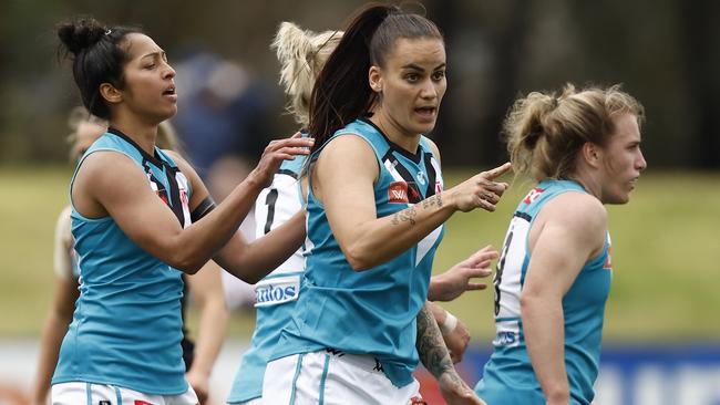 Gemma Houghton finished with one goal but was denied another in controversial circumstances. Picture: Darrian Traynor/Getty Images