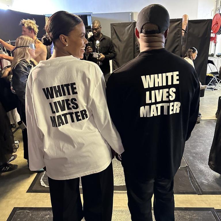 Kanye West wears the “White Lives Matter” shirt at a Yeezy runway show.
